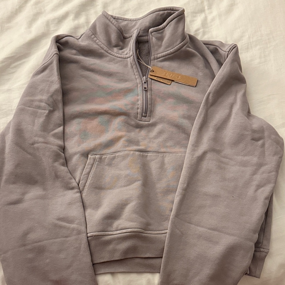 SKIMS Oyster Quarter Zip French Terry Sweater Size L- NWT